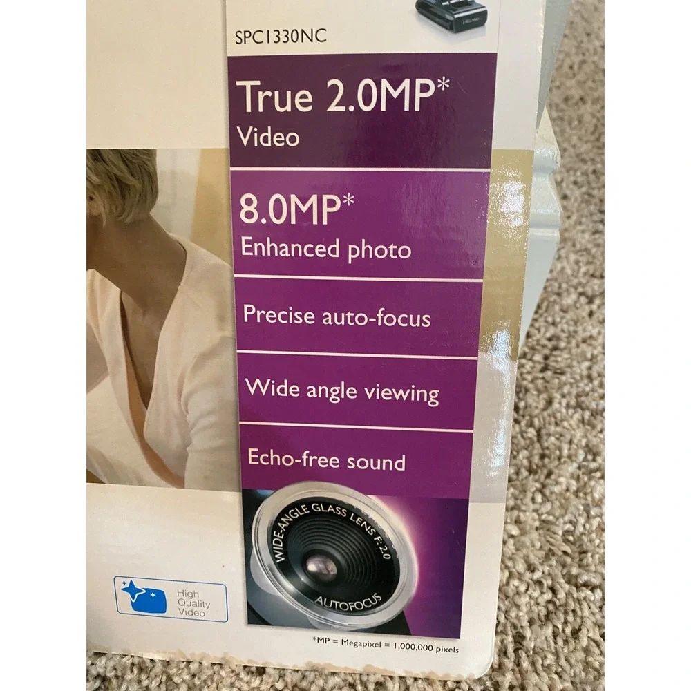 Philips SPC1330NC Webcam True 2.0MP Video 8.0MP Photo Autofocus Wide Angle Lens‎